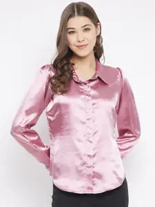 Bitterlime Spread Collar Satin Curved Formal Shirt