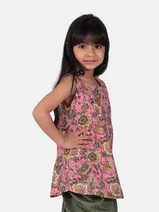 Sangria Girls Floral Printed Pure Cotton Sleeveless Top