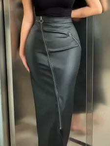 KPOP High Rise Zip Straight Maxi Pencil Skirt