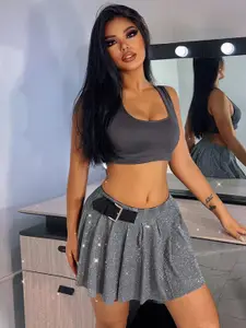 KPOP Grey A-Line Above Knee Skirt