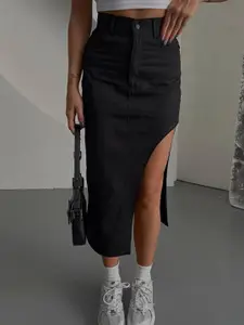 KPOP Black A-Line Midi Skirts