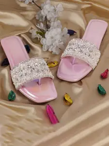 BAESD Embellished Open Toe Flats