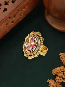 Anouk Gold Plated Stones Studded & Beaded Finger Ring
