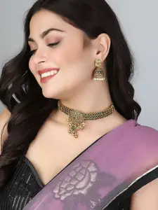 Anouk Gold-Plated Stone Studded  Necklace and Earrings Set