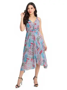 BAESD Abstract Printed Georgette Fit & Flare Midi Dress