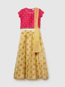 max Girls Embroidered Mirror Work Ready to Wear Lehenga & Blouse With Dupatta