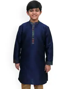 BAESD Boys Woven Design Mandarin Collar Thread Work Straight Kurta