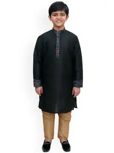 BAESD Boys Mandarin Collar Long Sleeves Jacquard Weave Straight Kurta