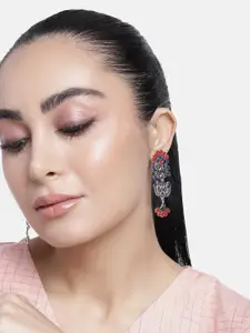 Estele Rhodium-Plated Enamelled Contemporary Drop Earrings