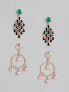 Estele Set Of 2 Rose Gold-Plated Circular Drop Earrings