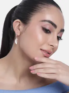 Estele Rose-Gold Plated Crystals-Studded Leaf Shaped Drop Earrings