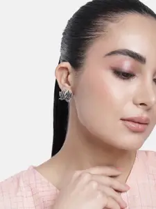 Estele Rhodium-Plated Floral Studs Earrings