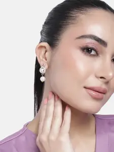 Estele Gold-Plated Crystals-Studded Leaf Shaped Drop Earrings