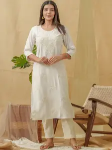 Sangria Ethnic Motifs Embroidered Straight Kurta