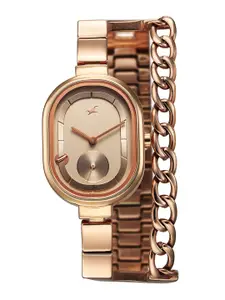 Fastrack Women Brass Embellished Dial & Stainless Steel Bracelet Style Straps Analogue Watch 6297WM01