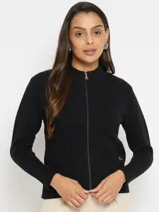 Duke Self Design Mock Collar Acrylic Front-Open Sweater