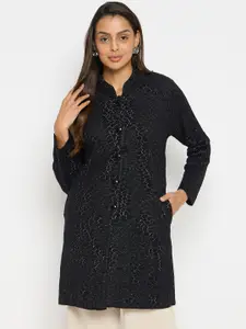 Duke Self Design Mock Collar Acrylic Longline Cardigan Sweater