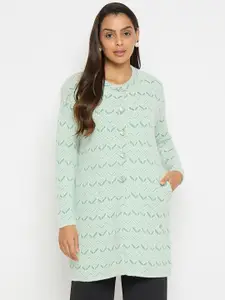 Duke Geometric Self Design Acrylic Longline Cardigan Sweater