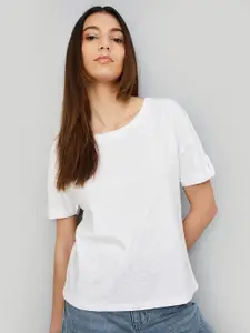 max Self Design Drop Shoulder Sleeves Cotton Top