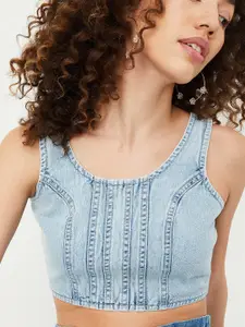 max Self Design Cotton Fitted Crop Top