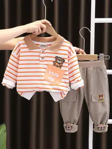 INCLUD Boys Striped Polo Collar T-shirt with Joggers