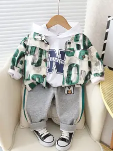 INCLUD Boys Typography Printed Hooded T-shirt and Shirt with Trousers