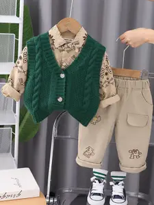 INCLUD Infant Boys Printed Shirt with Sweater And Trousers
