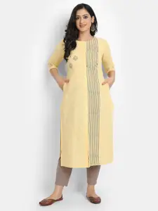 SUTI Printed Round Neck Mirror Work Cotton Kurta