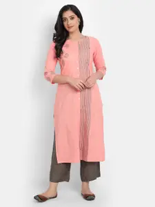 SUTI Printed Round Neck Mirror Work Cotton Straight Kurta