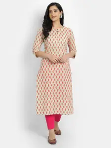 SUTI Printed Round Neck Cotton Straight Kurta