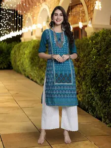 7Threads Ethnic Motifs Printed Straight Kurta