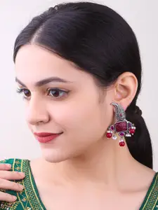 GRIIHAM Silver Plated American Diamond Contemporary Oxidised Drop Earrings