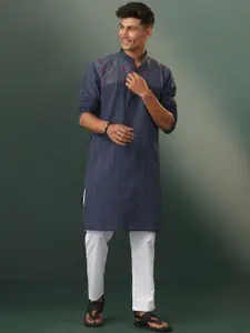 VASTRAMAY Striped Mandarin Collar Long Sleeves Kurta with Pyjamas