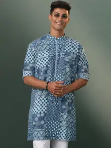 VASTRAMAY Geometric Printed Thread Work Cotton Pathani Kurta