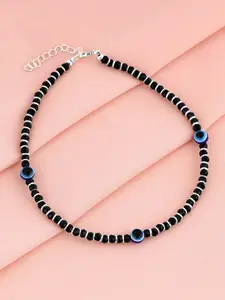 GIVA Rhodium-Plated 925 Sterling Silver Stone Studded Anklets
