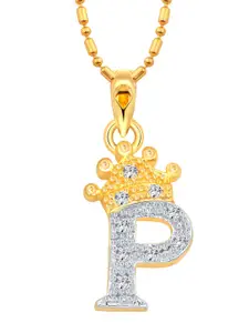 Vighnaharta Gold-Plated Cubic Zirconia Studded Floral Pendants with Chains
