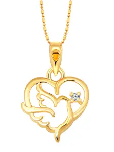 Vighnaharta Gold-Plated Cubic Zirconia Studded Heart Shaped Pendant With Chain