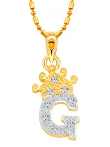 Vighnaharta Unisex Gold-Plated Cubic Zirconia Studded Crown G Letter Pendant With Chain