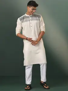 VASTRAMAY Mandarin Collar Long Sleeves Pure Cotton Kurta with Pyjamas