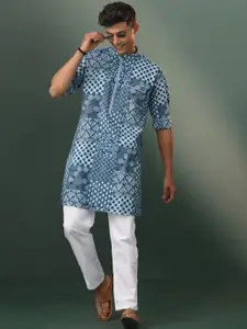 VASTRAMAY Geometric Printed Mandarin Collar Long Sleeves Kurta with Pyjamas