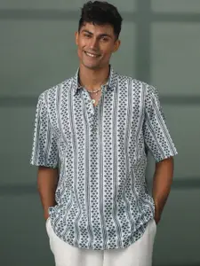 VASTRAMAY Geometric Printed Shirt Collar Straight Short Kurta