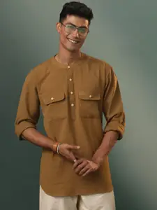 VASTRAMAY Mandarin Collar Long Sleeves Straight Short Kurta