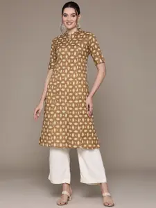 Readiprint Printed Mandarin Collar Roll-Up Sleeves Pure Cotton Kurta