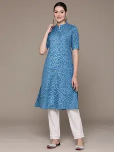 Readiprint Printed Mandarin Collar Roll-Up Sleeves Pure Cotton Kurta
