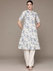 Readiprint Floral Printed Mandarin Collar Roll-Up Sleeves Pure Cotton Kurta