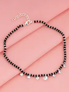 GIVA Rhodium-Plated 925 Sterling Silver Crystal Studded Anklets