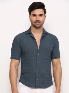 ZARIMO Standard Checked Lapel Collar Short Sleeves Regular Fit Shirt