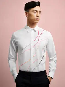 HE SPOKE Printed Satin Stretch Casual Shirt
