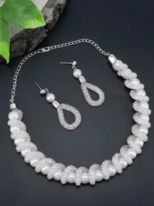 PRIVIU Silver-Plated Cubic Zirconia-Studded Necklace And Earrings