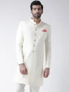 KISAH Men Floral Embroidered Mandarin Collar Indowestern Sherwani